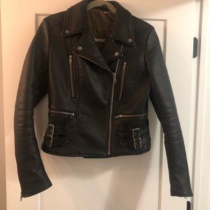 Free People Black Faux Leather Jacket Size 6.